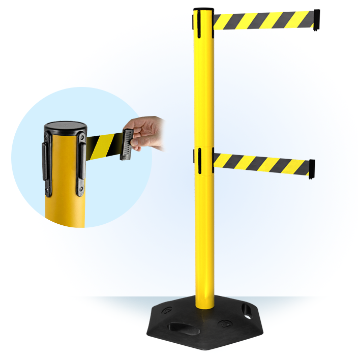 Yellow WeatherMaster 250 Retractable Belt Barrier With Twin Belts
