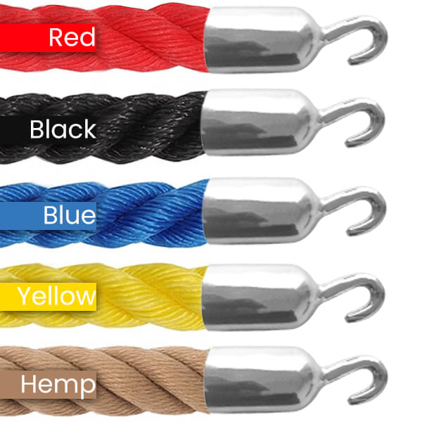 heavy duty hook belt ends on all the rope colors