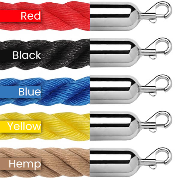 Stanchion Hemp Rope with 2 Ends Hooks, Extra Long 16ft/ 14ft/ 12ft/ 10ft/  8ft/ 6ft/ 4ft/ 2ft Crowd Control Rope White Black Red - for Crowd  Control/Queue Line Barrier/Theaters (Color : Blue