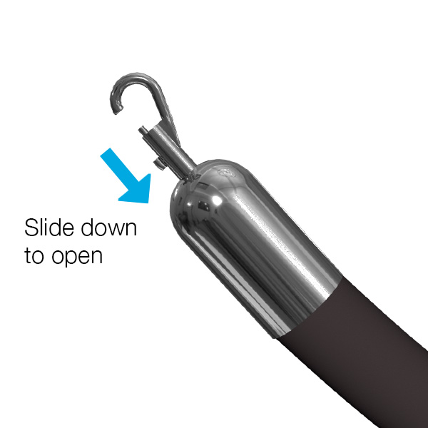 Slide down to open the belt end