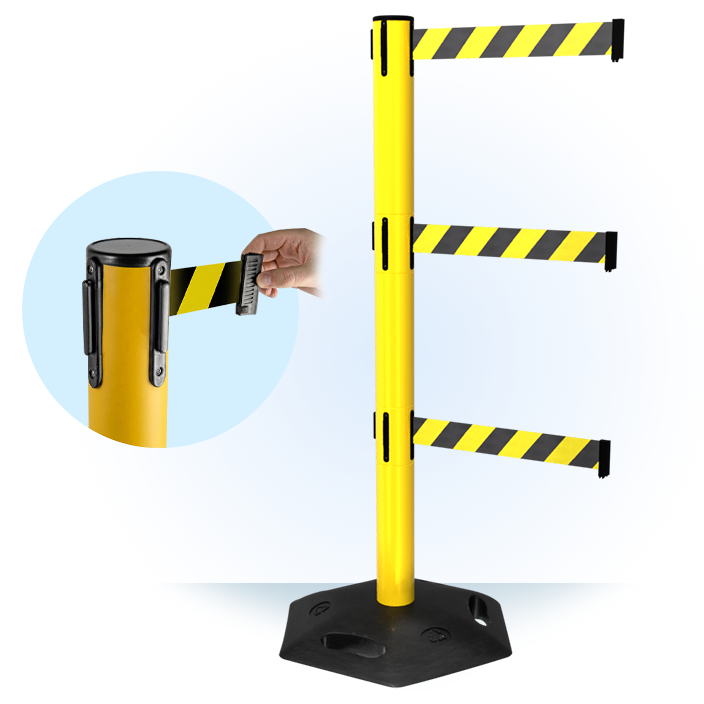 Yellow WeatherMaster 250 Retractable Belt Barrier with triple belts