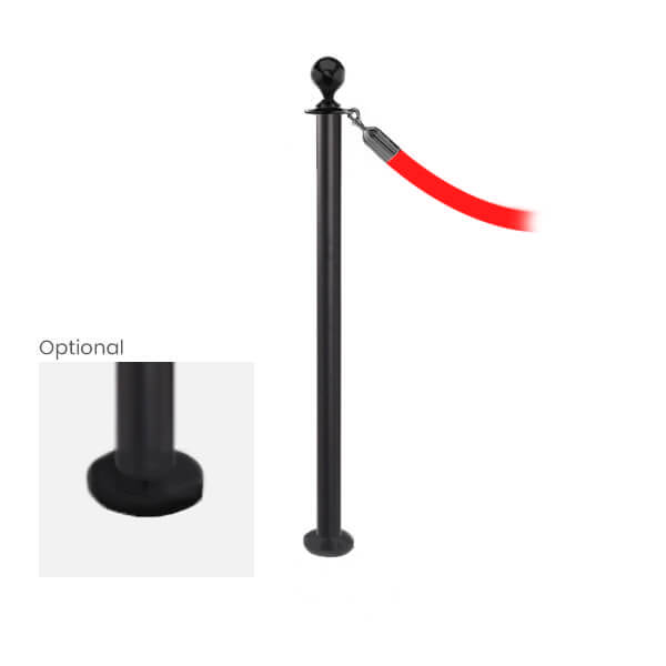 Black Fixed Elegance Classic Rope Stanchion with Ball Top