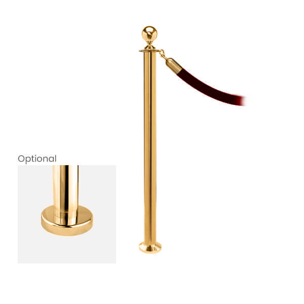 Polished Brass Fixed Elegance Classic Rope Stanchion with Ball Top