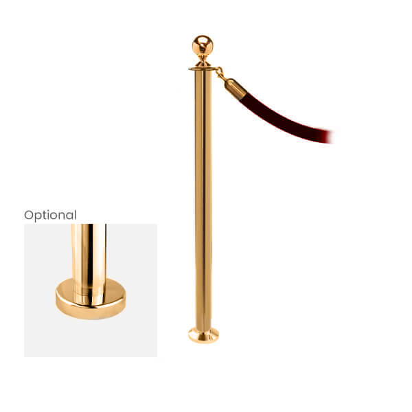 Satin Brass Fixed Elegance Classic Rope Stanchion with Ball Top