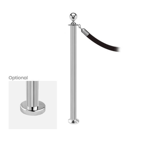 Satin Stainless Fixed Elegance Classic Rope Stanchion with Ball Top