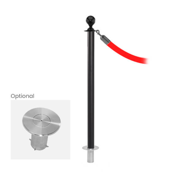 Black Removable Elegance Classic Rope Stanchion with Ball Top