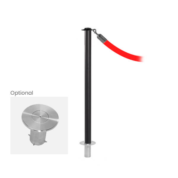 Black Removable Elegance Classic Rope Stanchion with Flat Top