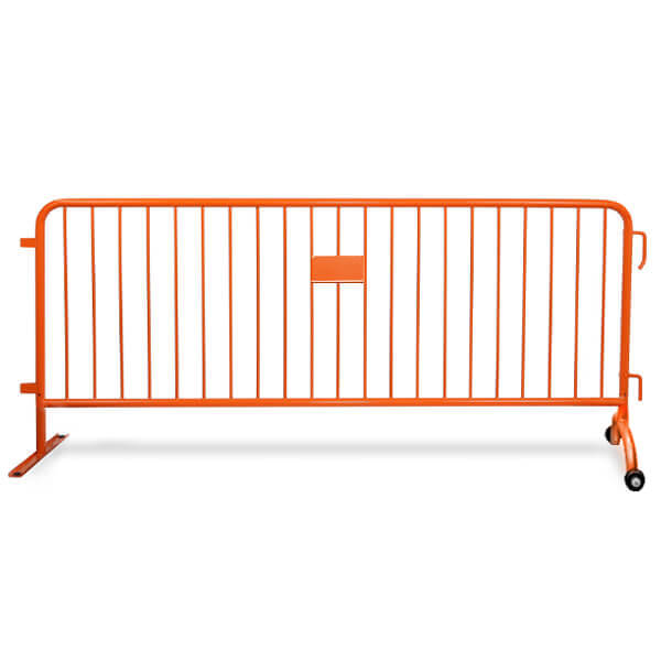 Orange Steel Barricade With Roller and Flat Feet