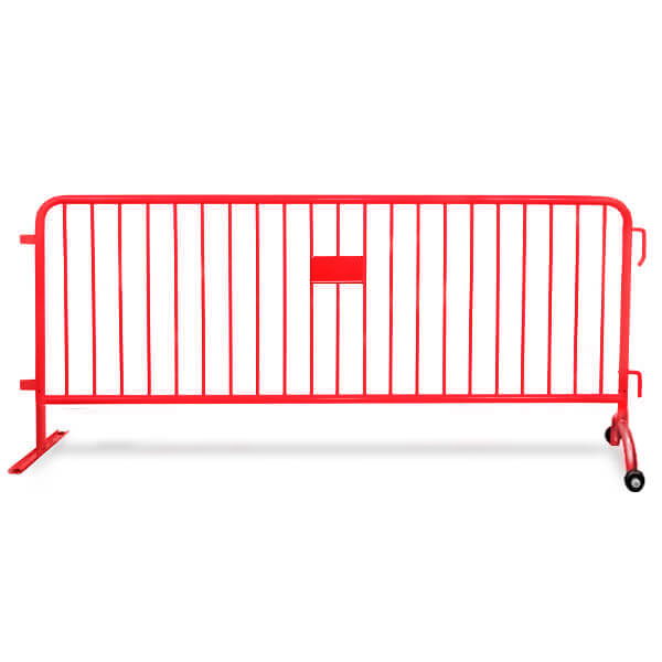 Red Steel Barricade With roller and flat feet