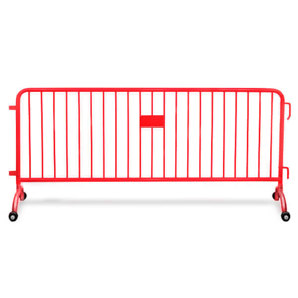 Red Steel Barricade With Roller Feet