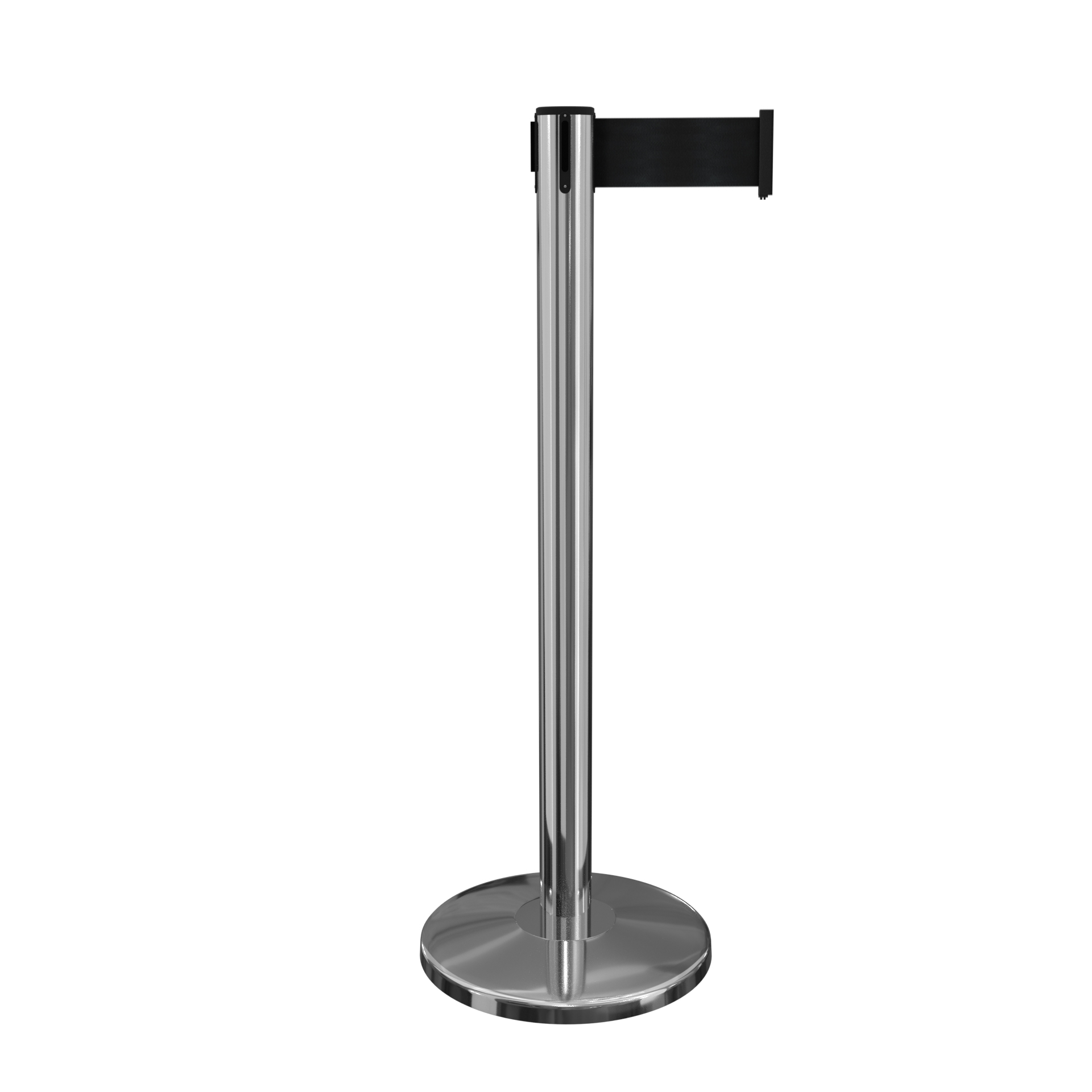 Polished Stainless Queuemaster 550 Retractable Belt Barrier with 3 Inch Belt