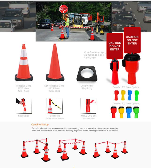 Cone Top Retractable Belt Barrier 10ft Belt Outdoor Traffic Safety