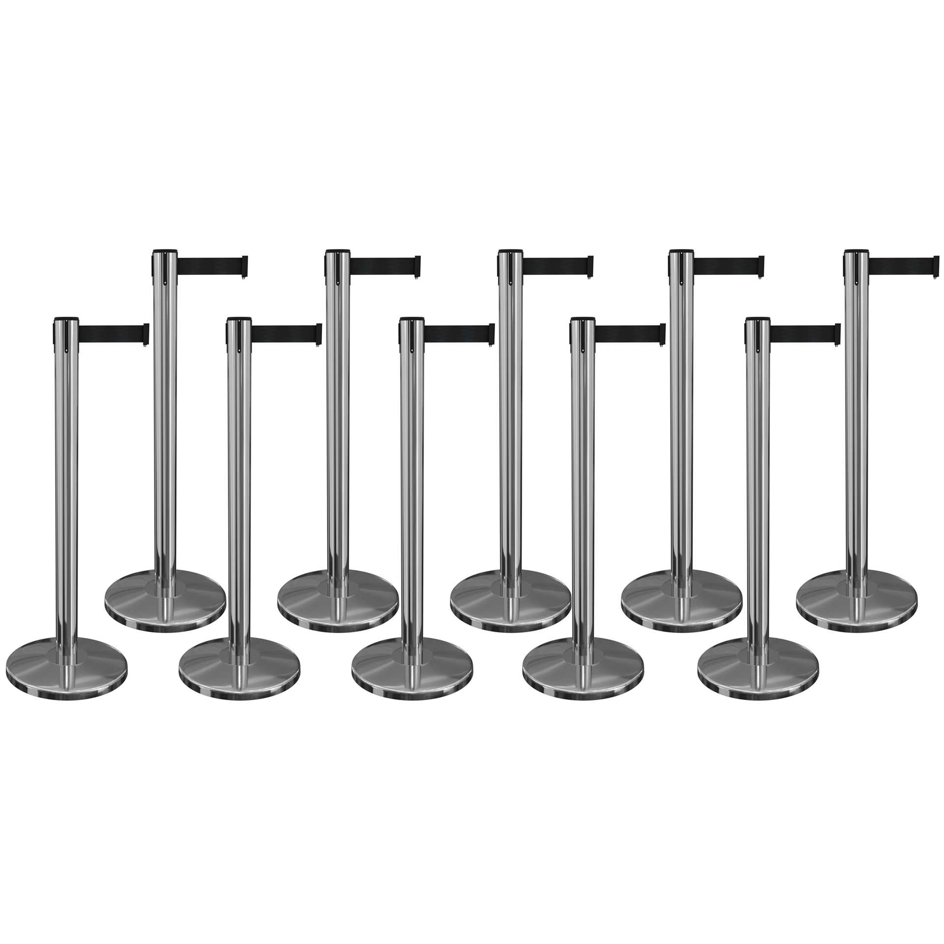 Pack of 10 Polished Stainless Retractable Belt Barriers