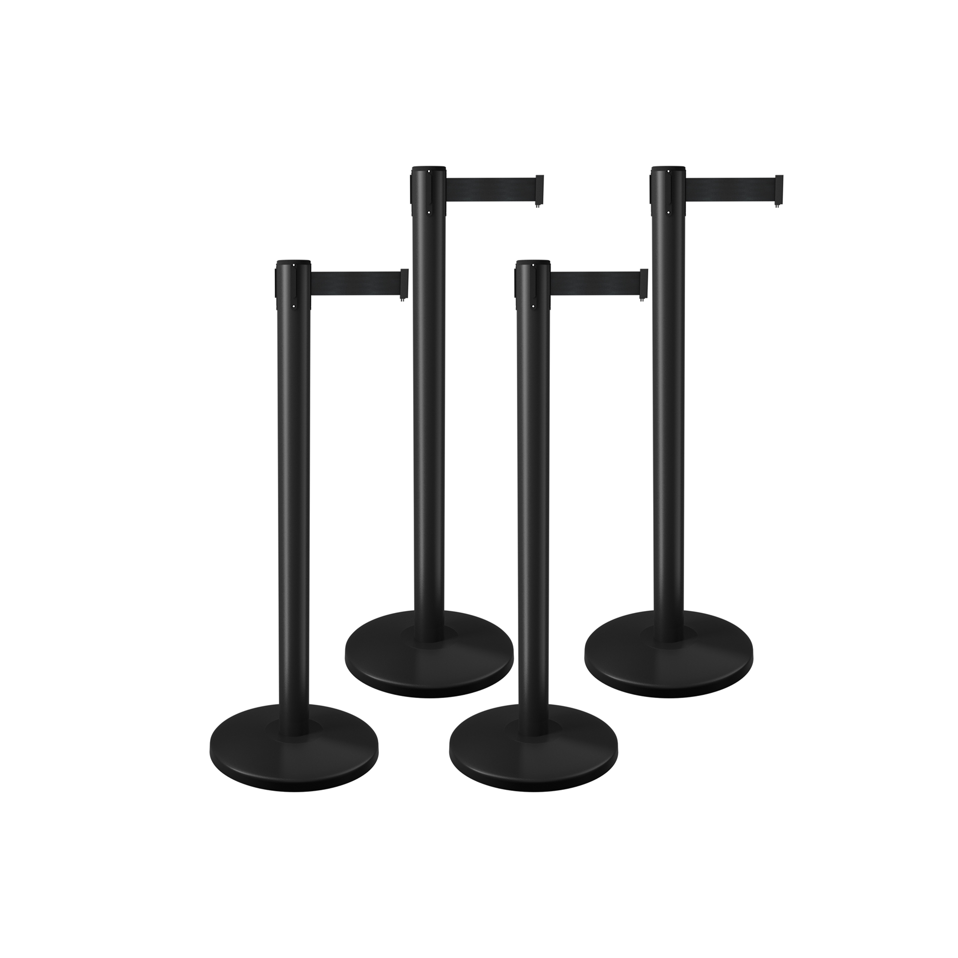 Pack of 4 Black Retractable Belt Barriers