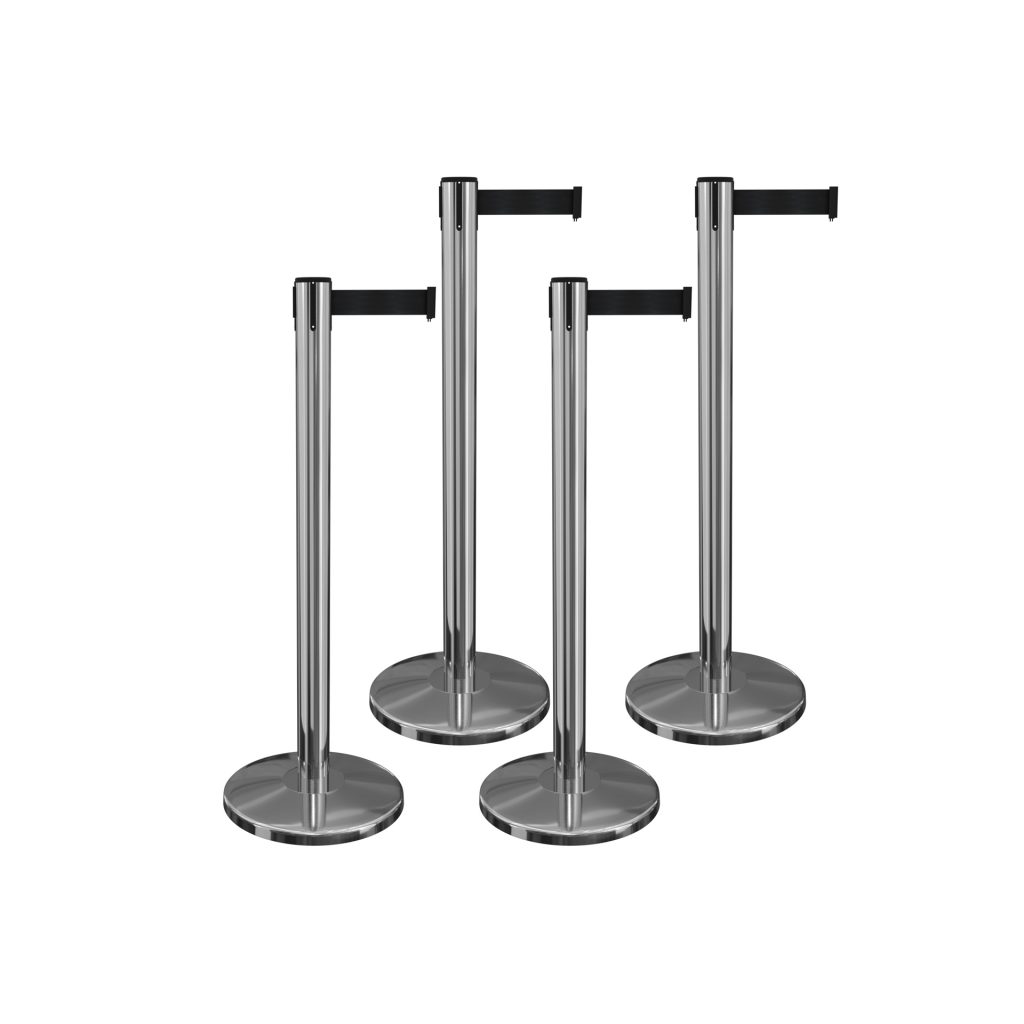 Belt Railing Set of 4 Black Retractable Belt Berriers | Belt Barrier Bundle