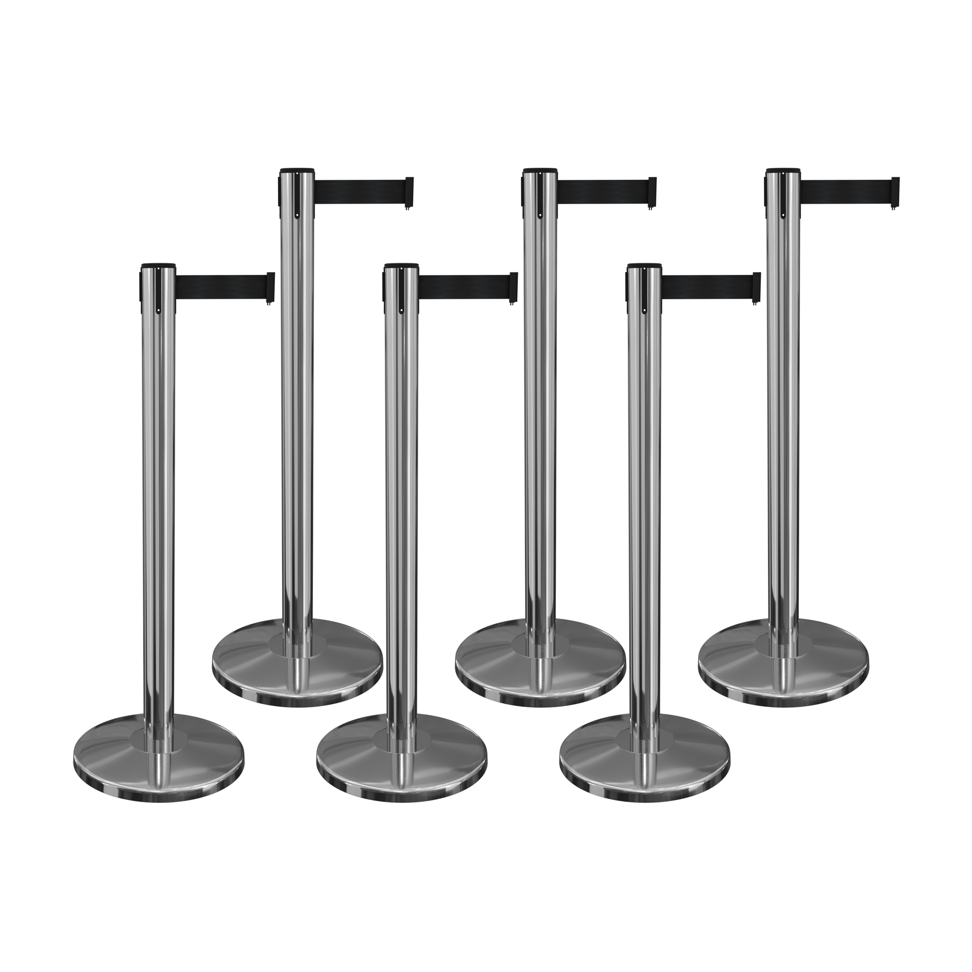 Pack of 6 Polished Stainless Retractable Belt Barriers