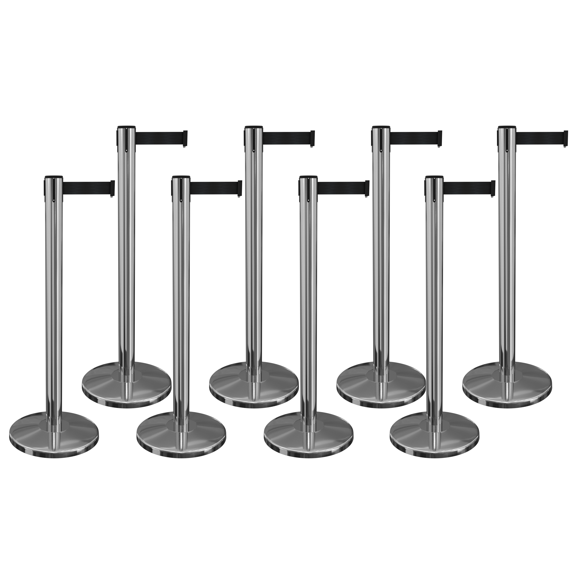Pack of 8 Polished Stainless Retractable Belt Barriers