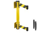 wall mounted retractable belt barrier twin yellow