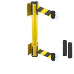 wall mounted retractable belt barrier twin yellow magnetic
