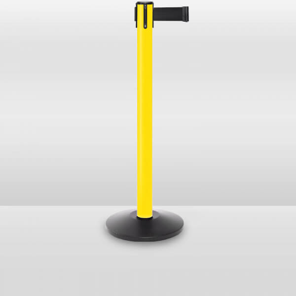 plastic outdoor retractable belt barrier stanchion yellow