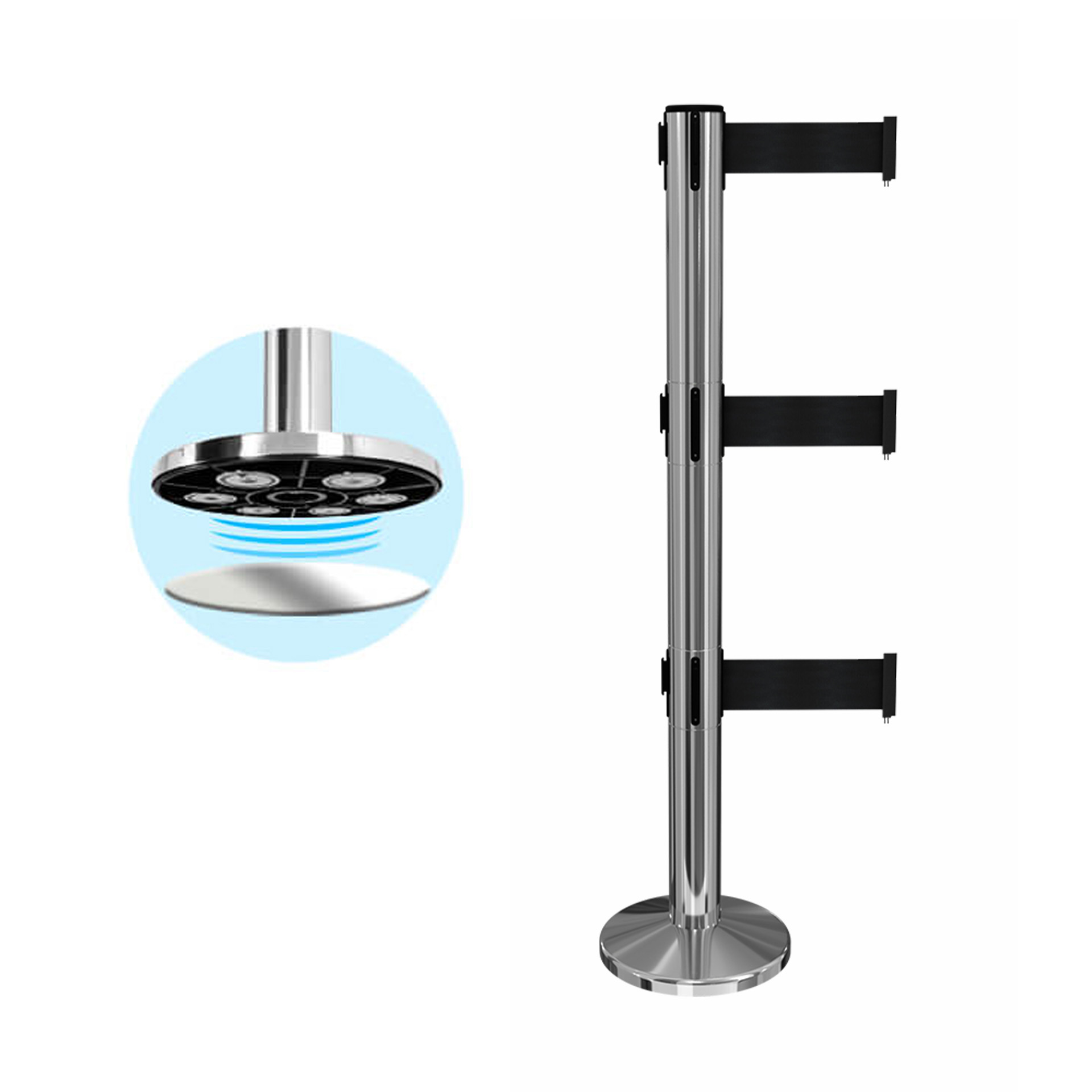 Magnetic Triple QueuePro Stanchion Polished Stainless