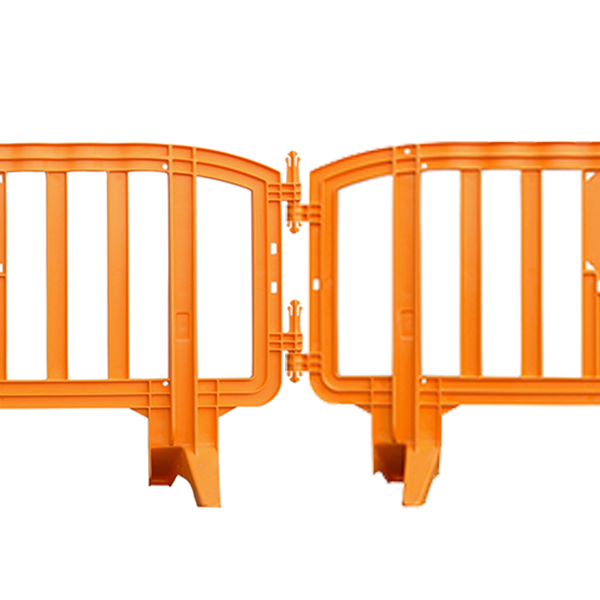 Two connected orange Movit plastic barricades