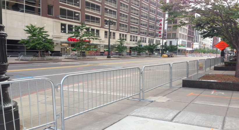 Barricades blocking off the street