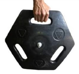 Picture of the rubber base being held by one of the carrying holes