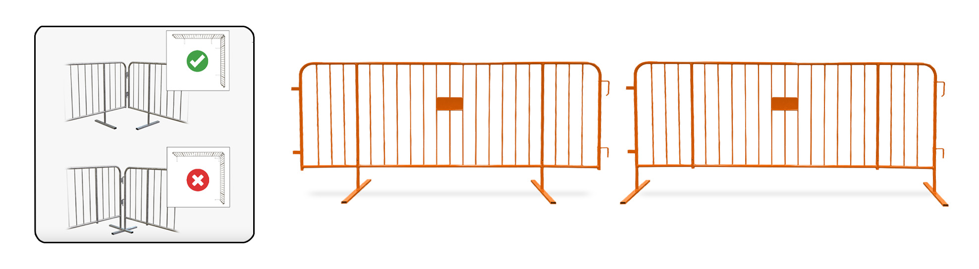 Orange Steel Barricade Plus Feet Positions