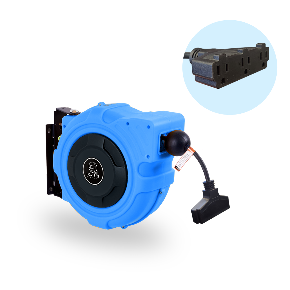 picture of our blue retractable extension reel