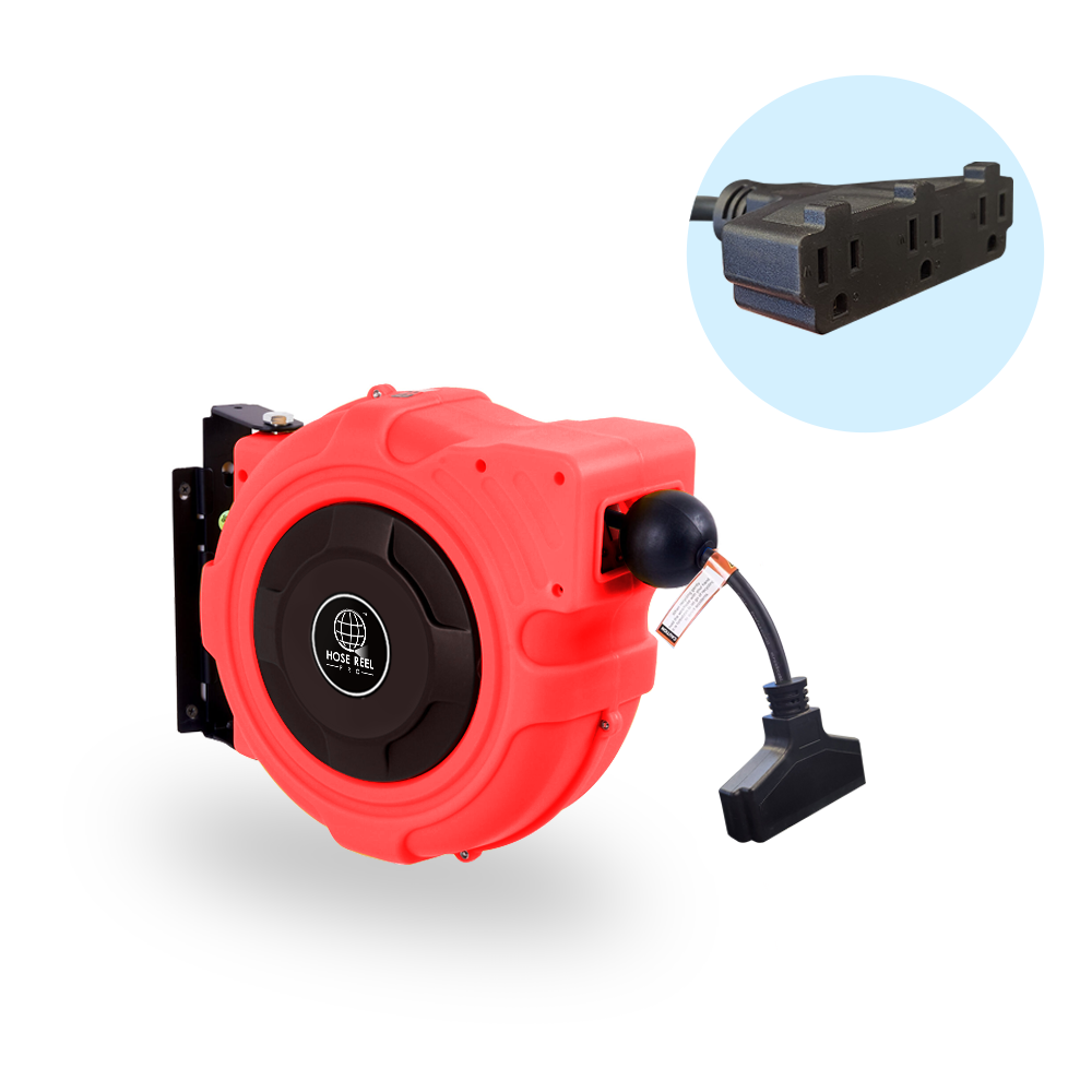 picture of our red retractable extension cord reel