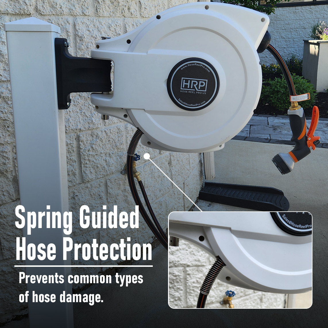 spring guided hose protection
