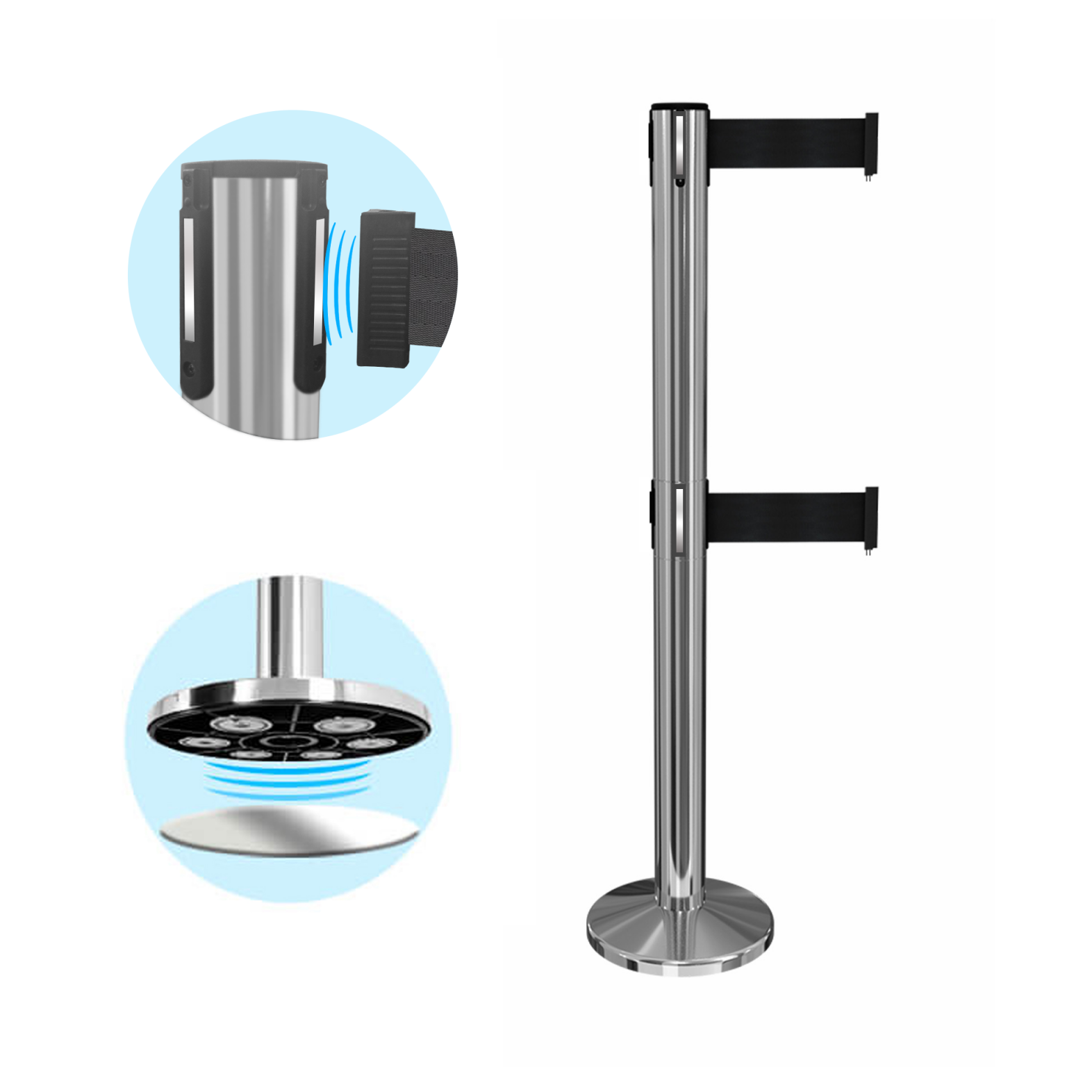 ADA-compliant dual belt barrier | QueuePro Breakaway Twin 250 Magnetic